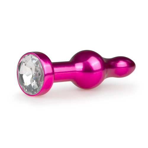 Plug metálico – joya anal mod-16 Rosa-Transparente (1)