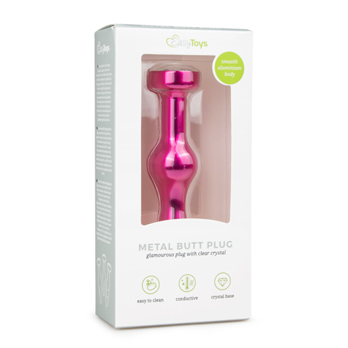 Plug metálico – joya anal mod-16 Rosa-Transparente (2)